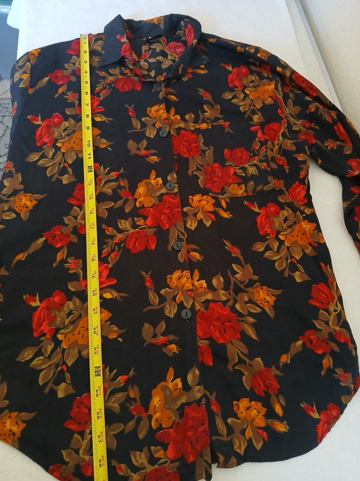 Vtg Judy Knapp 80’s 90’s Floral Long Sleeve Button up Shirt Black Red Orange L