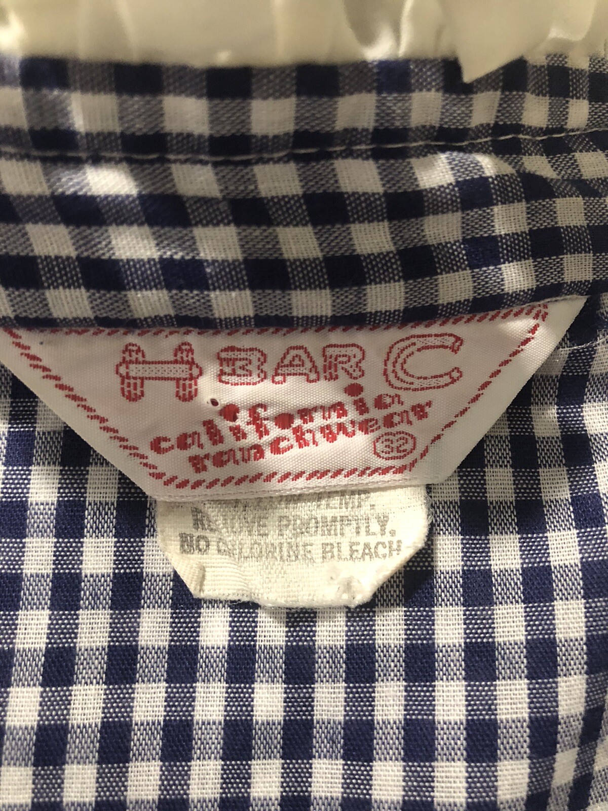 H Bar C California Ranch Wear Vintage 1970’s Blue Check Blouse sz S/M