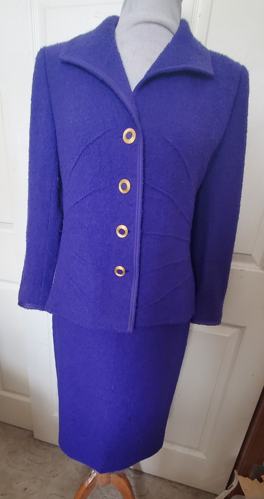 Vintage Purple Wool Boucle Richard Carriere Paris Suit Skirt W26 Suit 70s Jacket