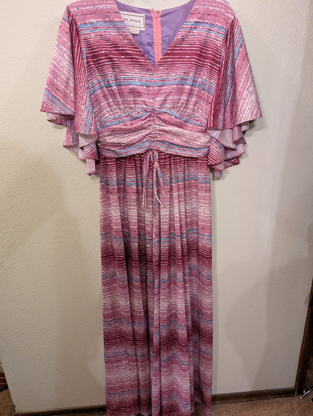 Vintage John Nevill Full Length 1970s Dress Polyester, From Harrods, London UK14