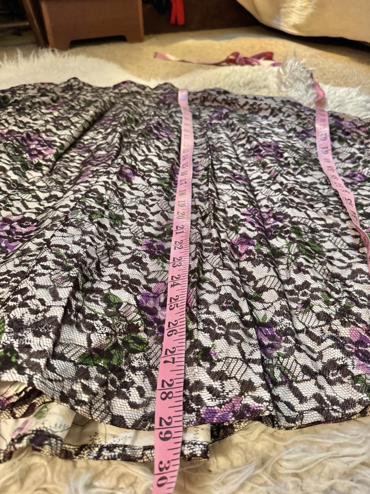 Vtg 50s Full Sweep Skirt Floral Lace Overlay Circle One Pocket Zipper S 26W