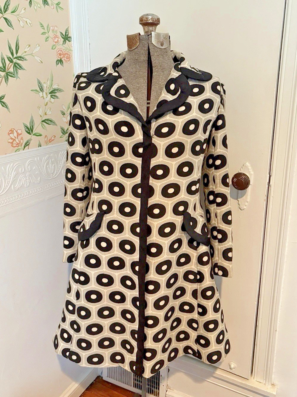 Vintage Ole Borden Rembrandt Black White Pop MCM Fit Flare Dress 60’s M L Polka
