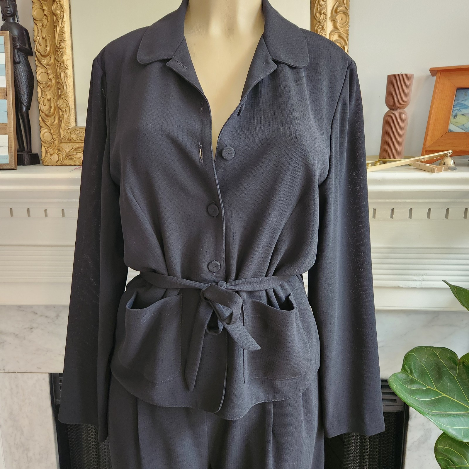 Mevisto Vintage 80s Black Pant Suit Retro Minimalist Size 10