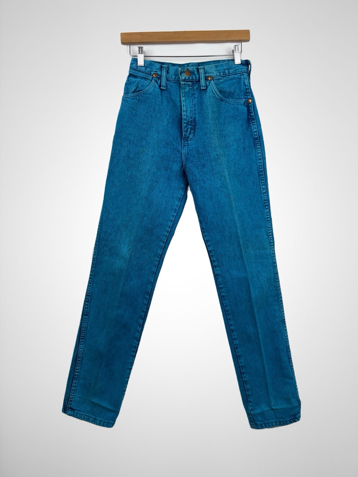 Vintage 90s Wrangler Turquoise Blue Denim Tapered Jeans Womens Size 28