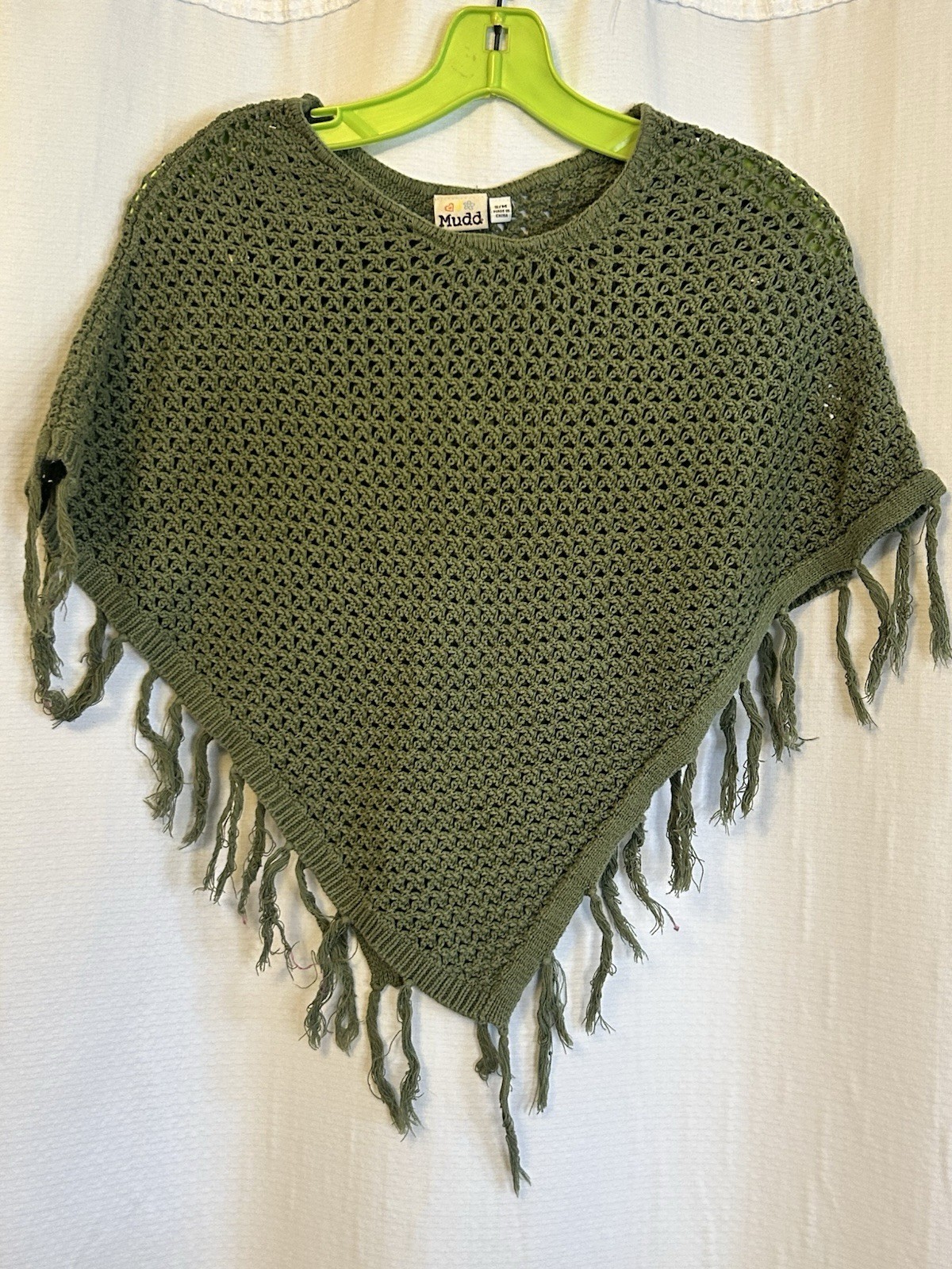 VTG Y2K Mudd Olive Green Crocheted Poncho Womens S/M Boho Festival
