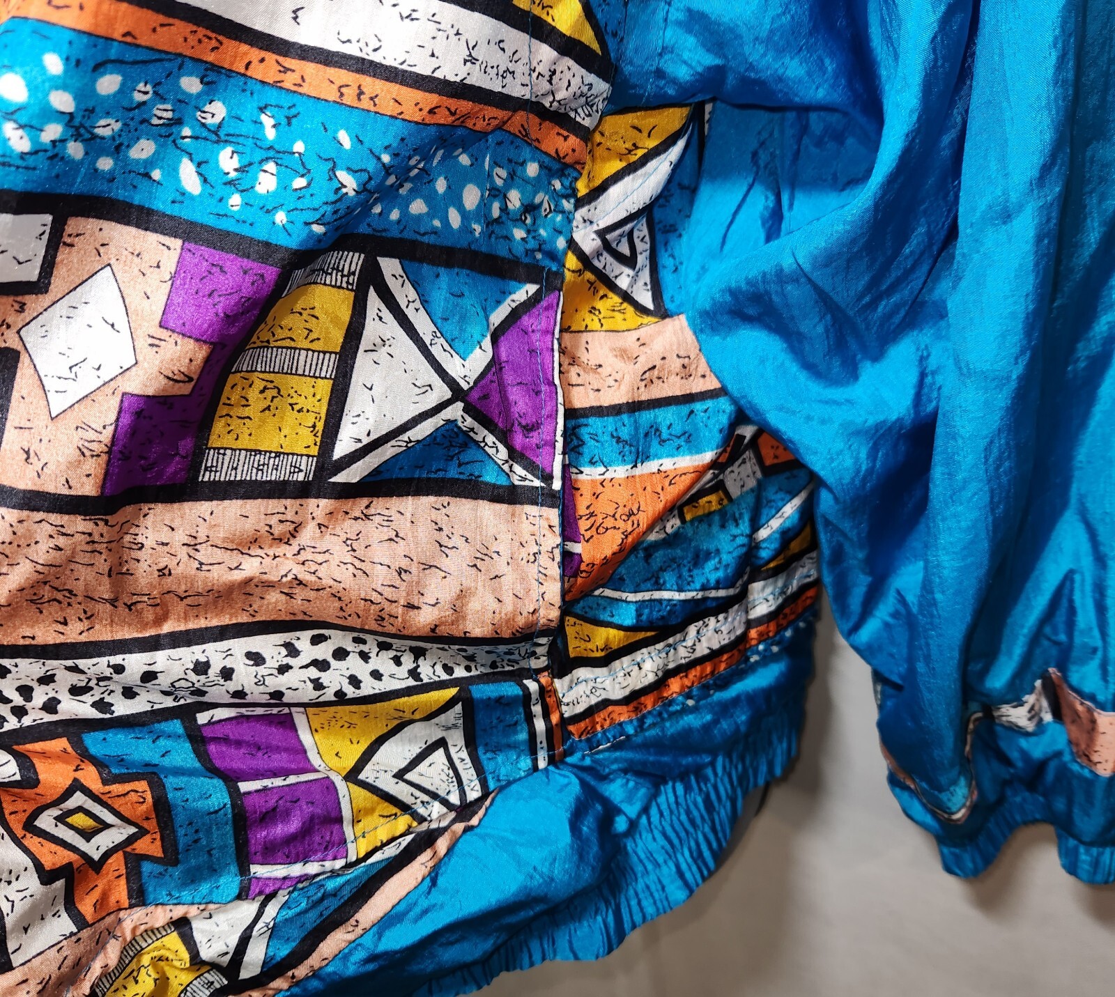 Vintage 80s Aztec Print Blue Windbreaker Jacket Womens Medium Laura Katherine