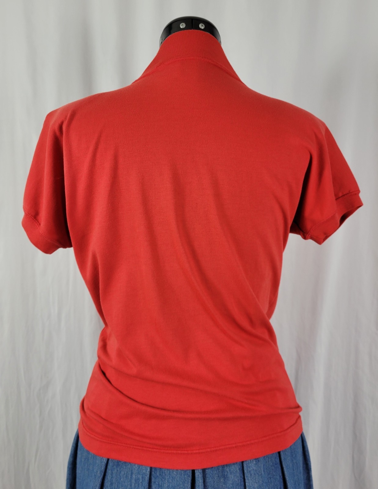 Vintage Red Mock Turtleneck Dropped Shoulder Top w Ribbed Collar & Cuffs Size M