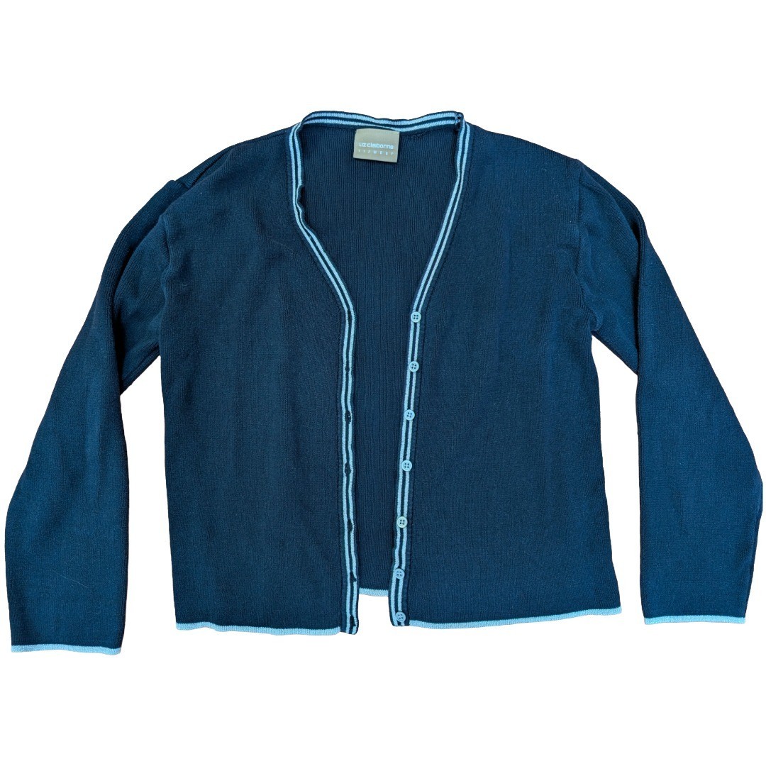 Vintage LIZ CLAIBORNE LIZWEAR JEANS Wool Cardigan Sweater Orange Embroidered