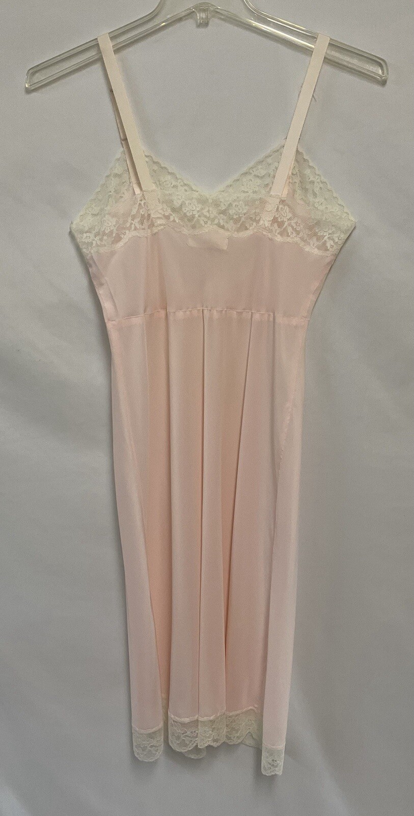 Vintage Barbizon 14 Pink Acclaim Full Slip Dress Crepe Remarque Lace Trim Insets
