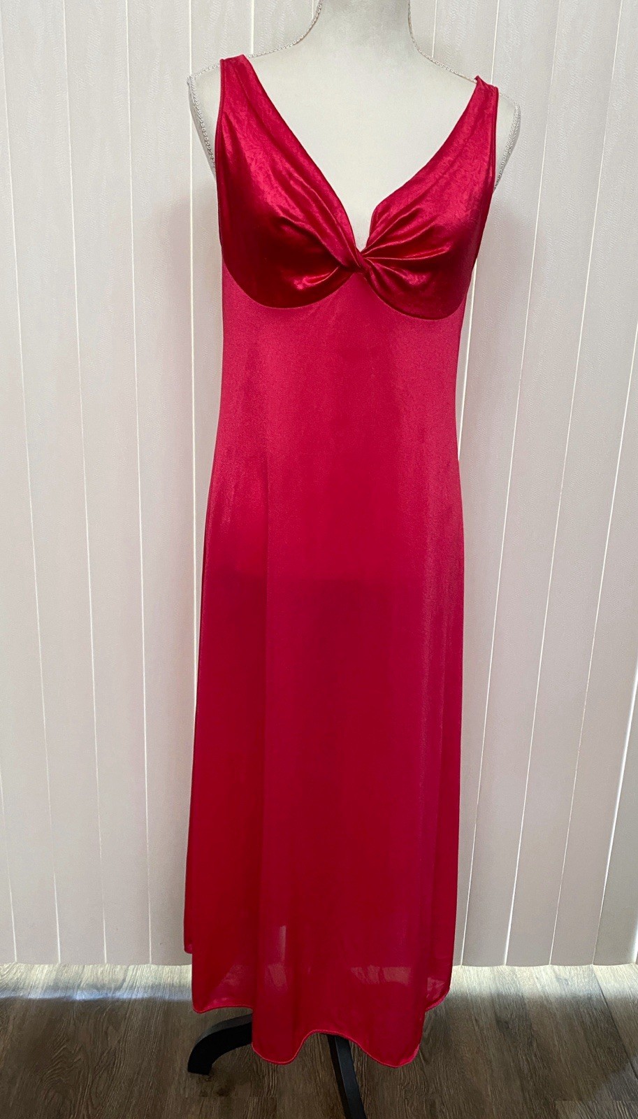 Vintage Vanity Fair Fushia Pink Nylon Maxi Nightgown Slip Dress Medium