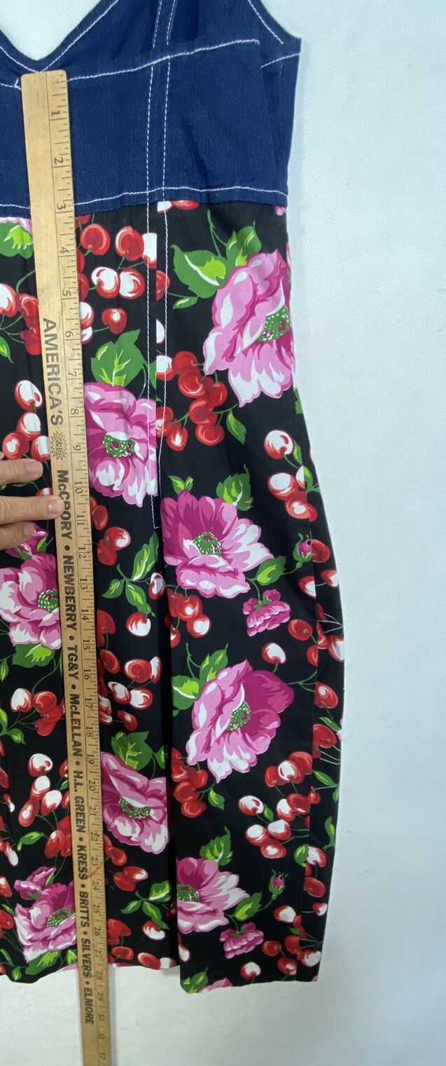 Mica Vintage Cotton Floral Dress Cherry Empire Waist Straps Size 6