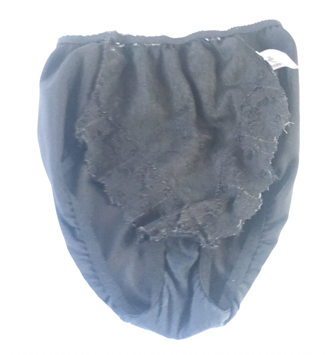 Vintage Ilusion Black Nylon Lycra Panties with Lace Front Size Small Underwear