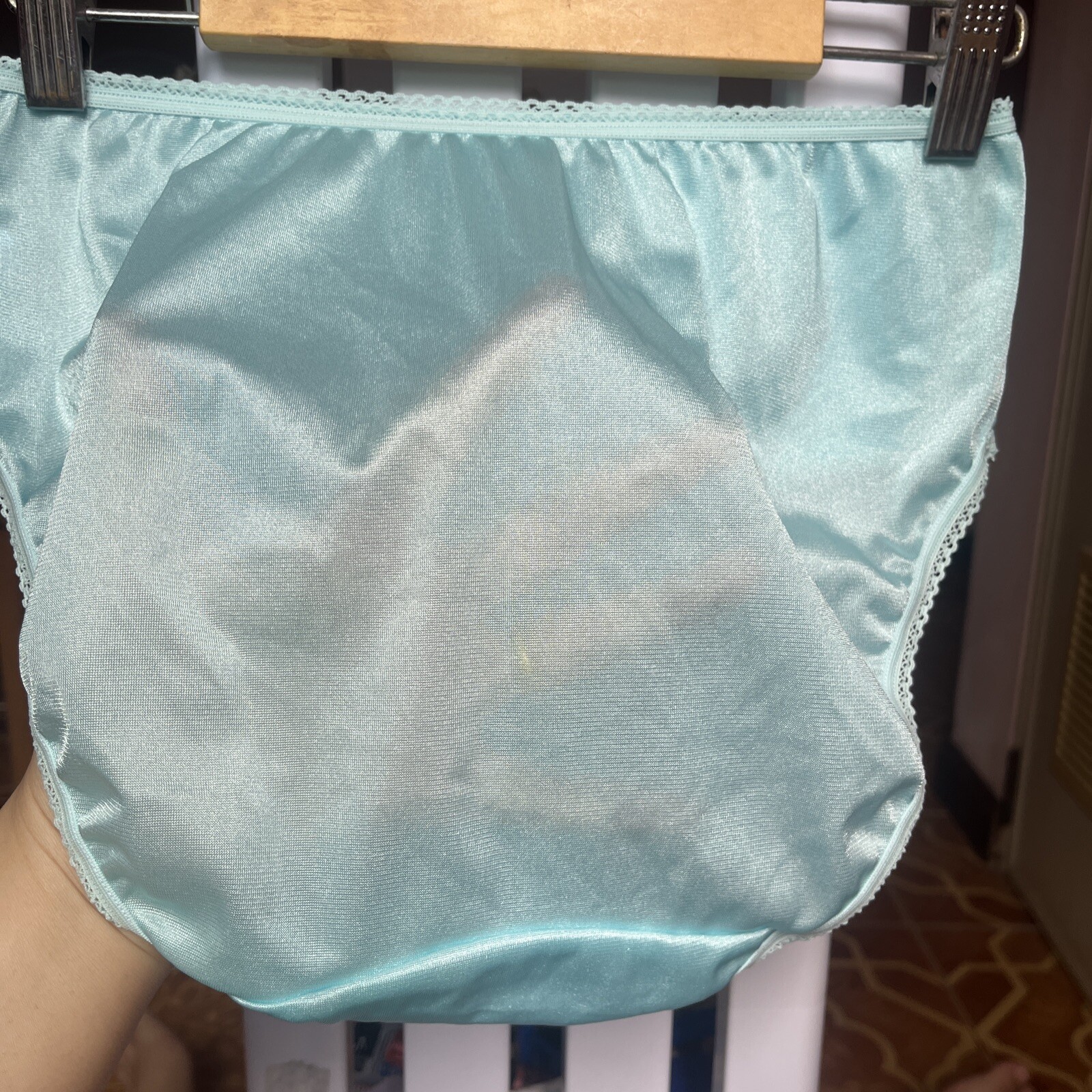 3X Vintage Panties Nylon Classic Briefs Bikini Trim Lace Size 6 Hip 39 Inch