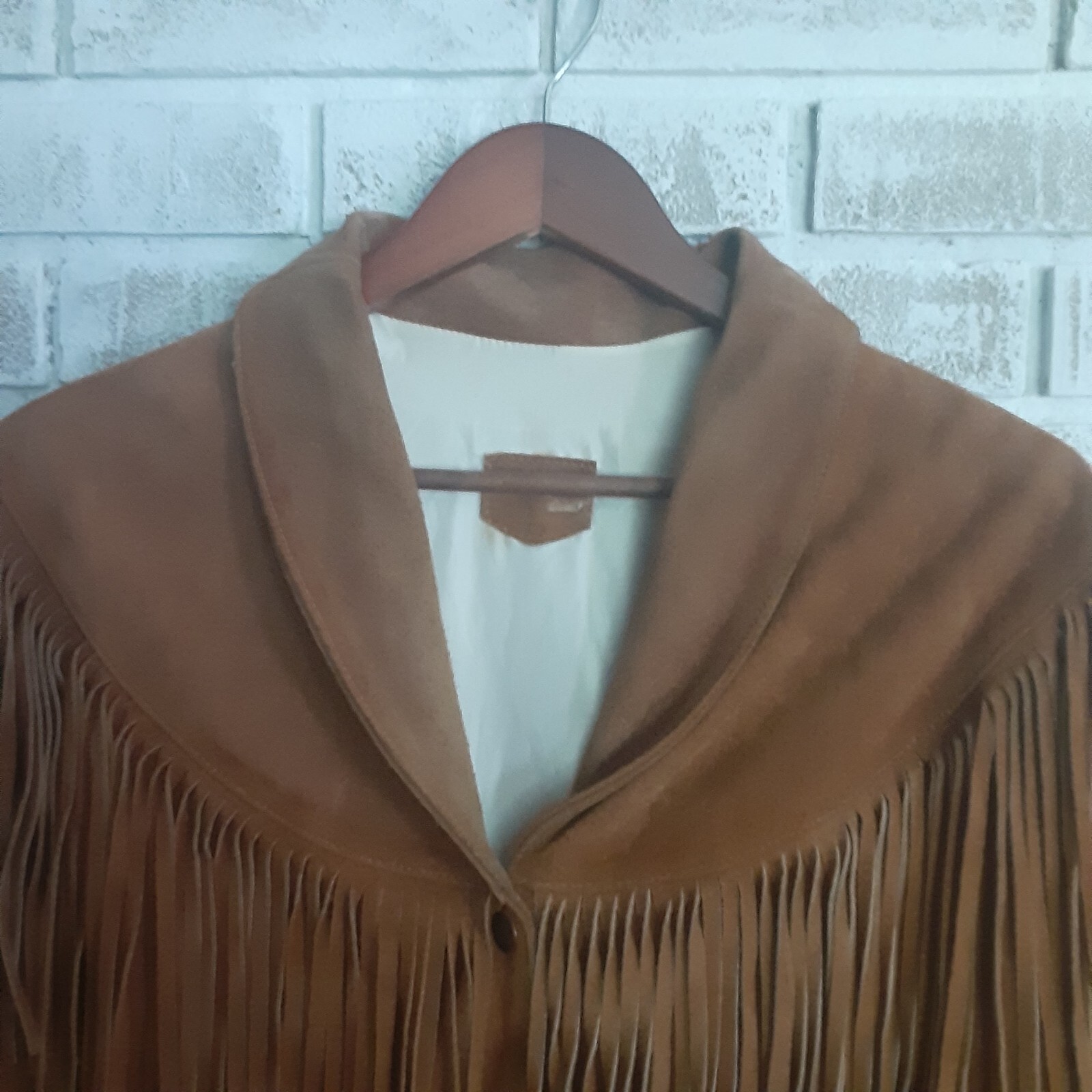 Vintage Handcrafted Mexican Leather Fringe Midriff Jacket L Snap Button NOTE