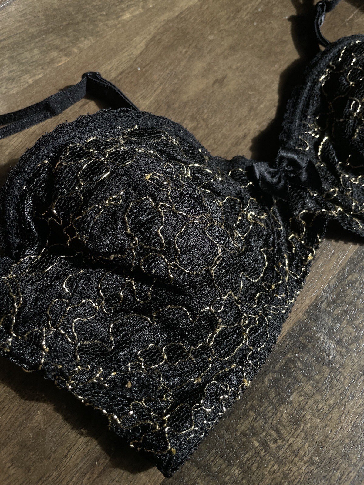 Victorias Secret Vintage Bra 36B Black Lace Gold Label Made In USA 1980s *Read*