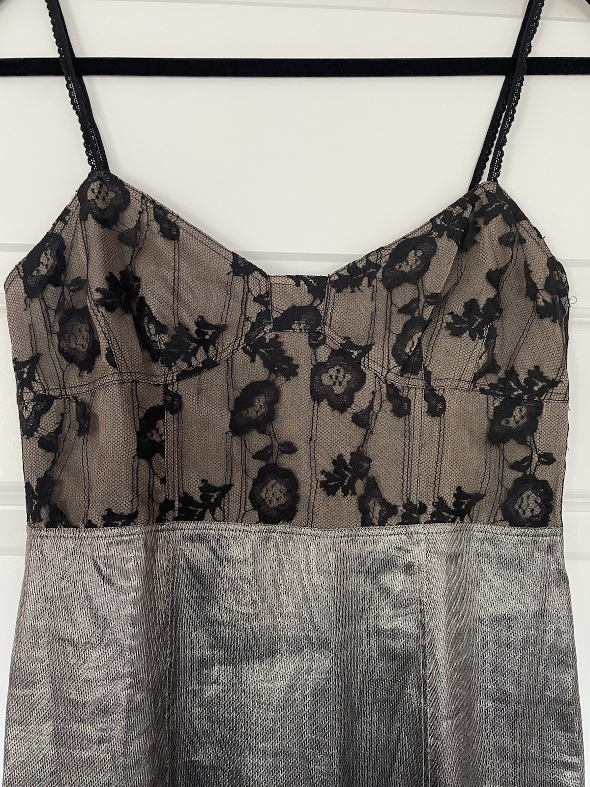 Marc Jacobs Vintage Lace Bustier and Metallic Silk Dress, Lace Straps, Size 0