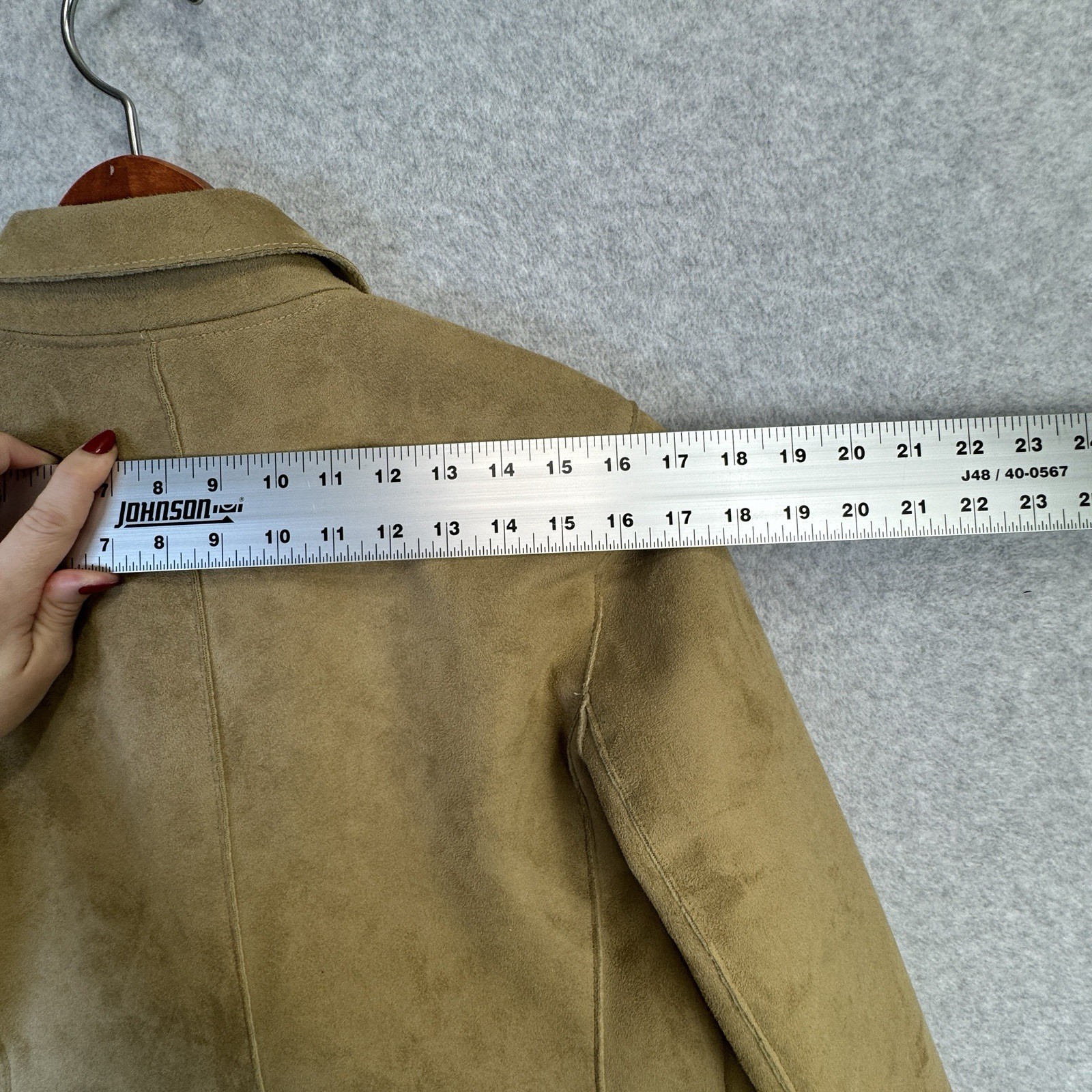 VTG Harve Benard Faux Suede Long Jacket Tan Brown Size 4 Western Open Front