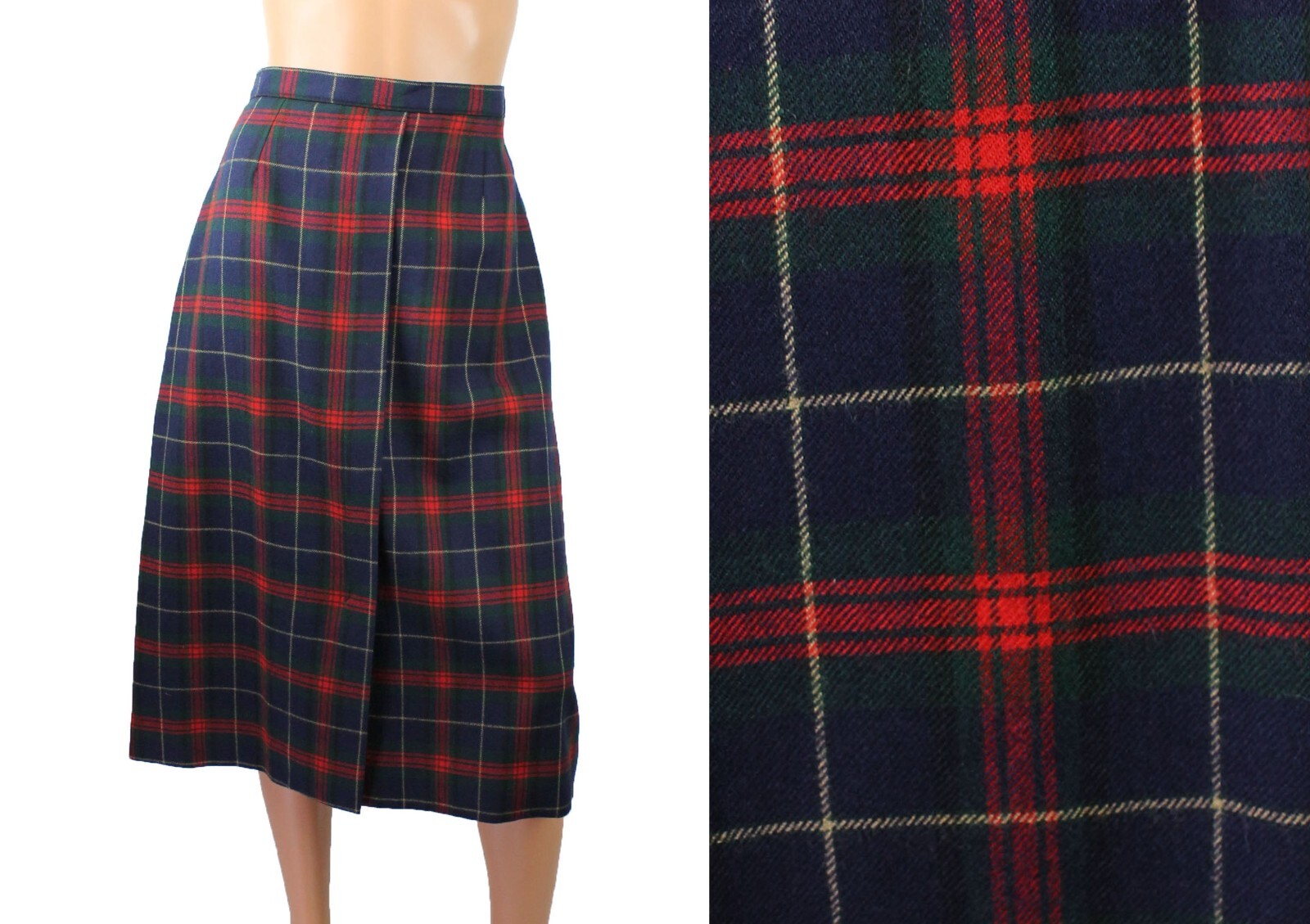 Plaid Wool Skirt Sz 12 M Vintage 80s Blue Red Green Schoolgirl Lady Thomson