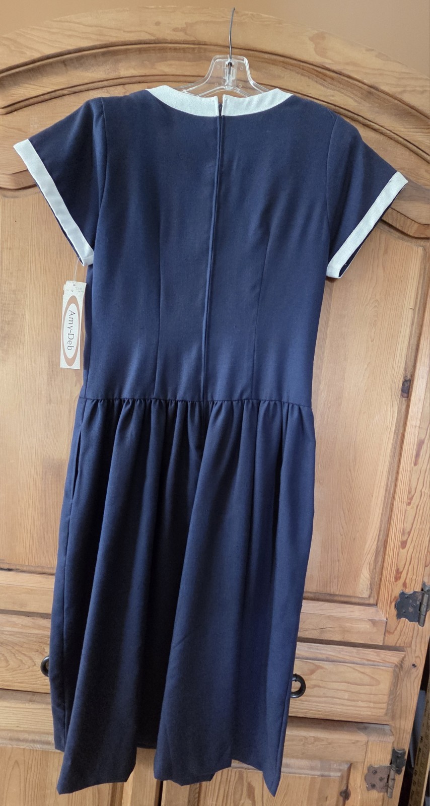 Vintage 1980’s Amy Deb Career Dress Navy Nautical Blue White Size 12 NEW $72