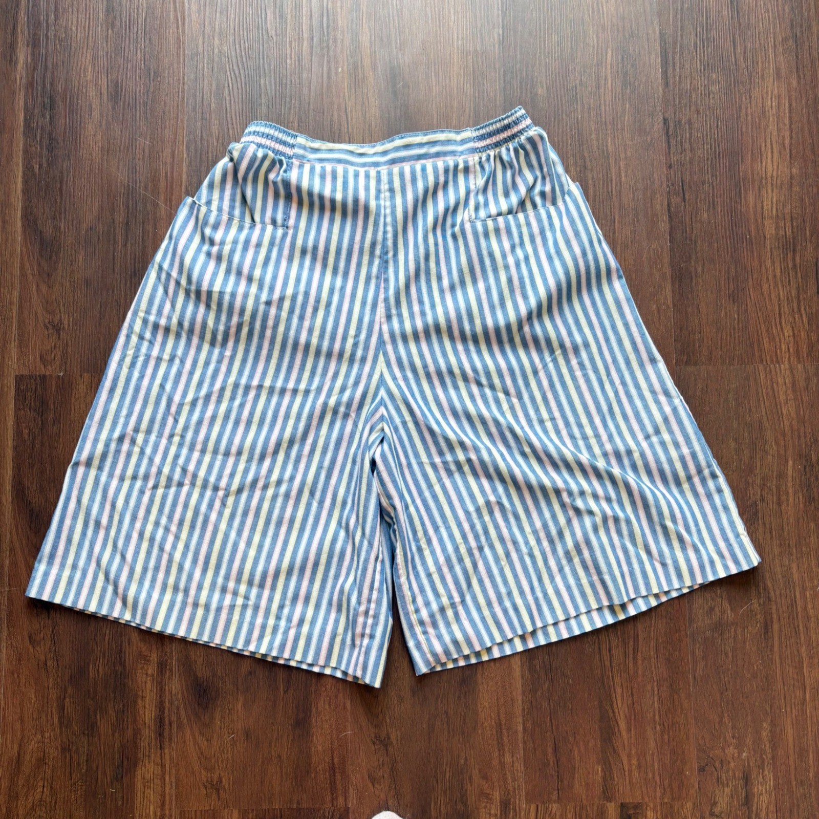 Vintage Ermane Striped Culotte Shorts Womens 11-12 Blue Pink Yellow Made in USA
