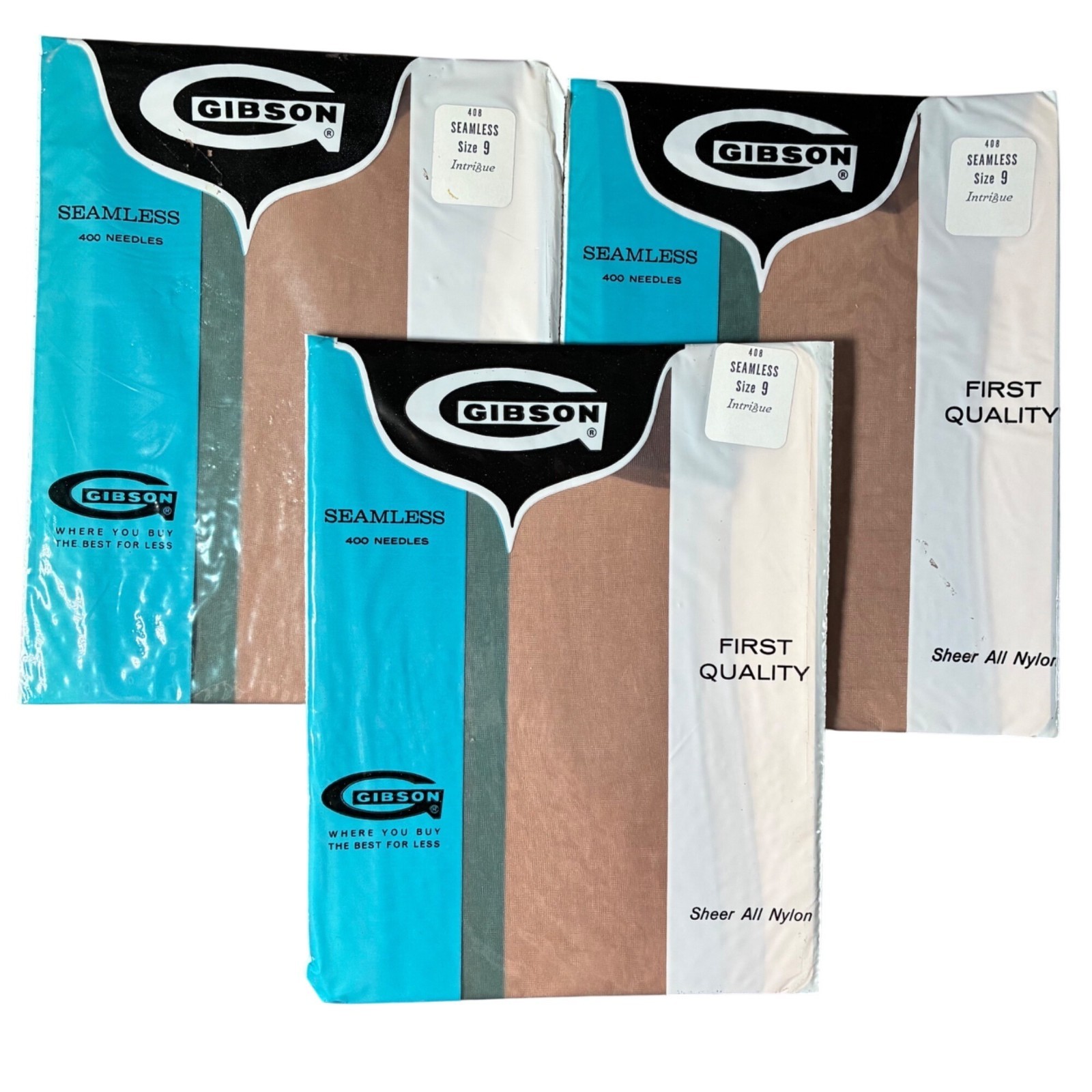 Gibson Seamless Run-Guard Nylon Stockings Size 9 Tropicana 1st Quality Lot Of 3