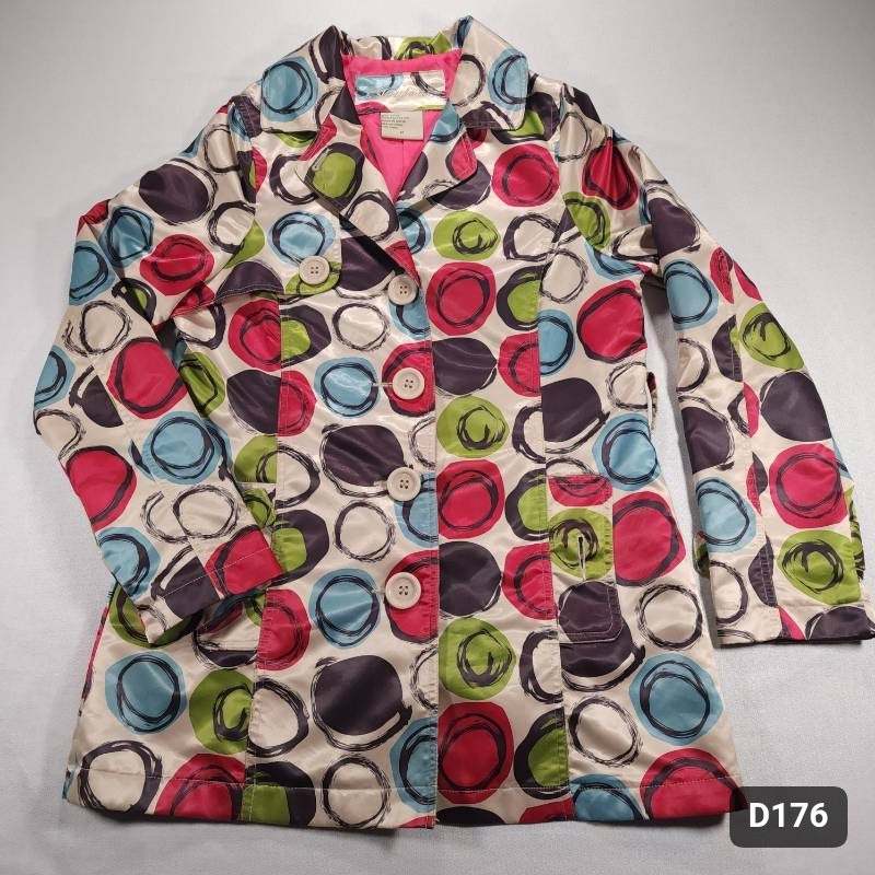 Jou Jou Vintage 1990s Colorful Circle Print Trench Coat Womens M Good Condition