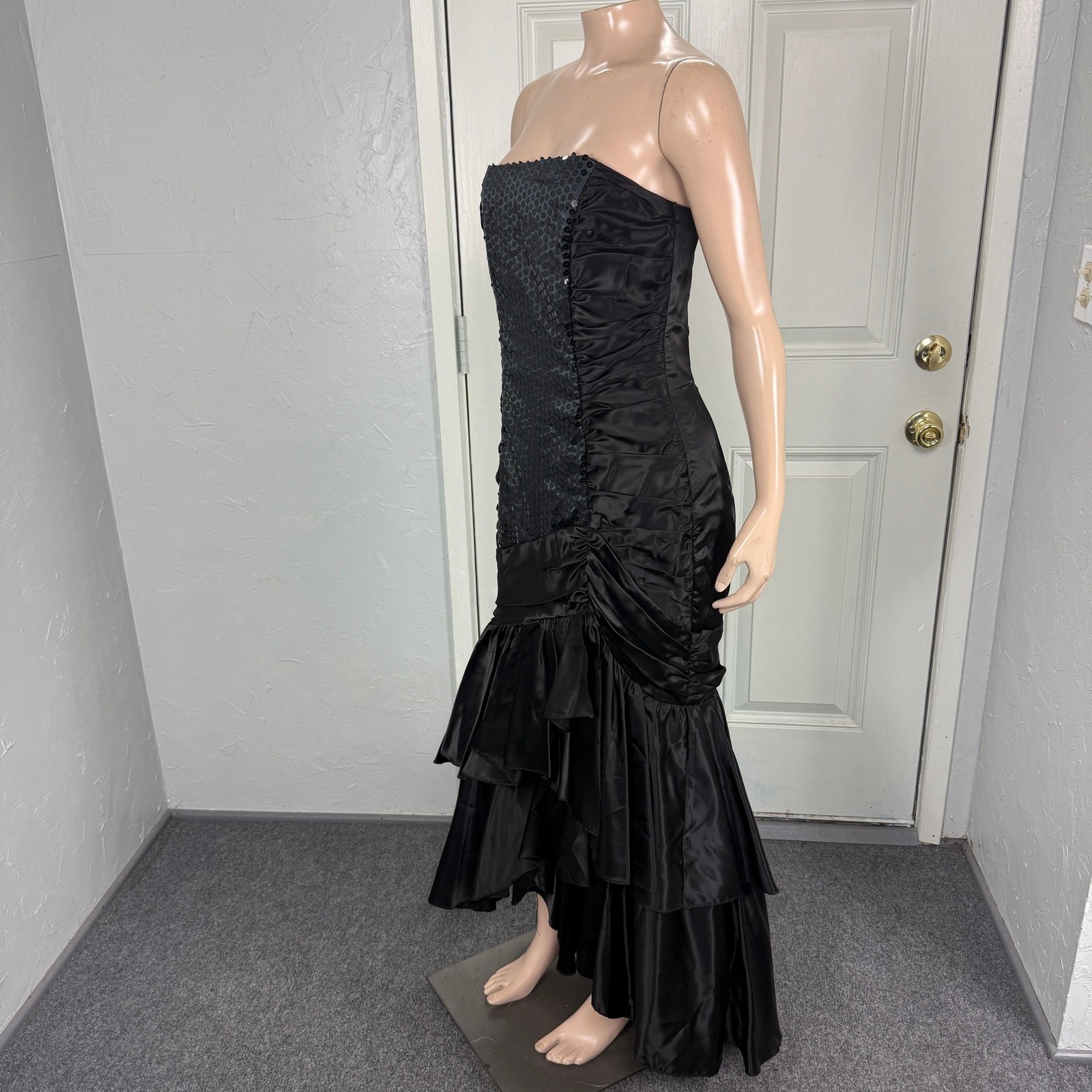 Vintage 80s 90s Mermaid Prom Women’s Dress Sequin Formal Maxi Strapless V3-11