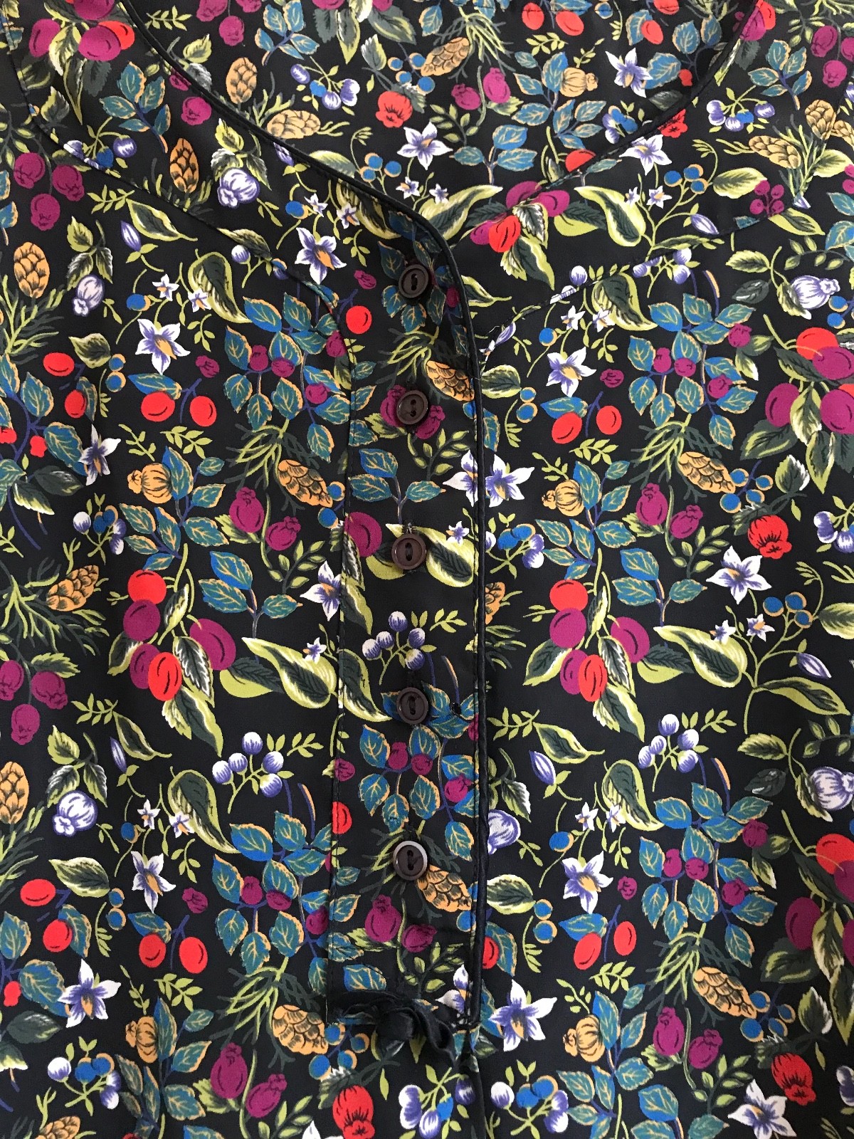 VINTAGE Floral Berry 1/4 Button Down Top Tunic Flowy M L XL