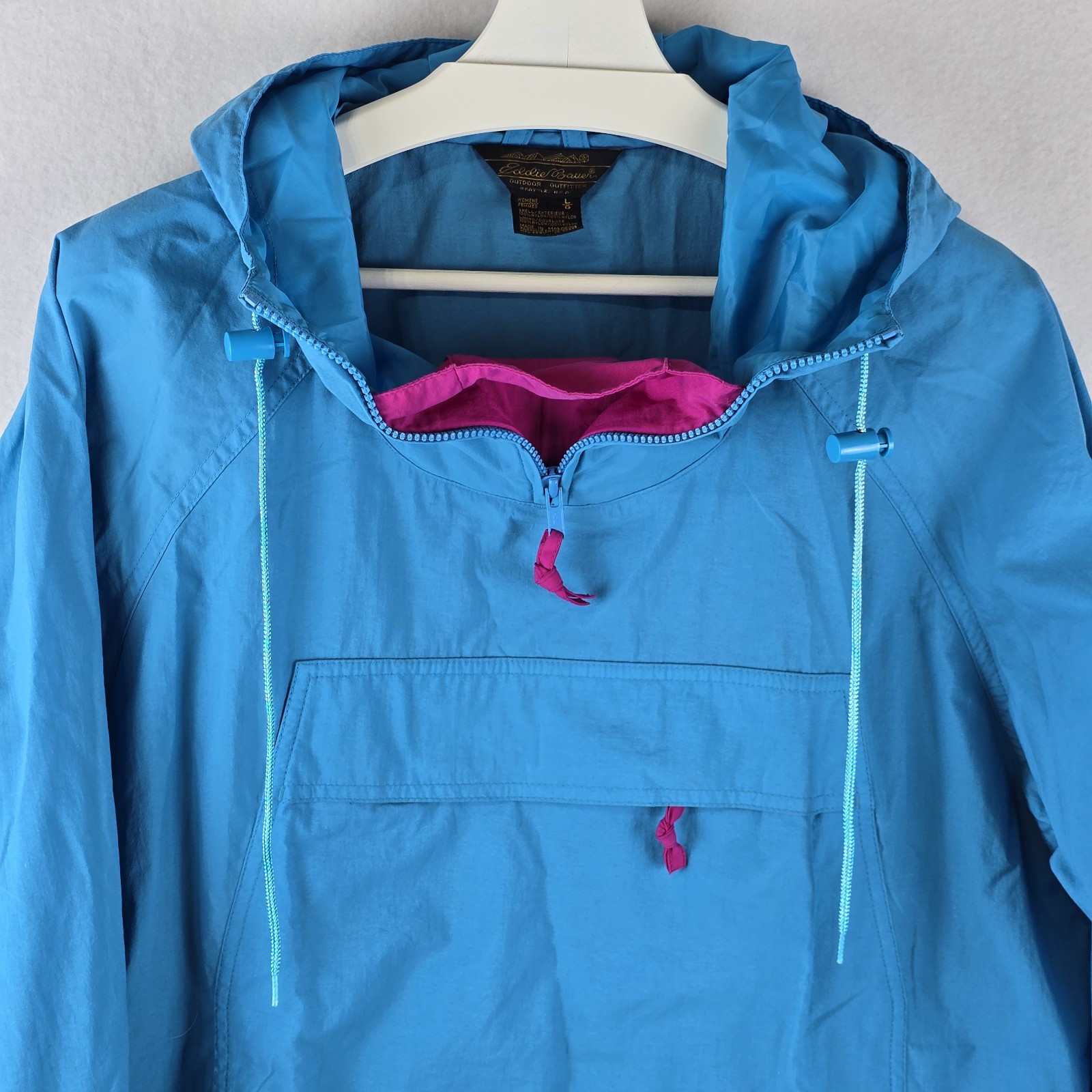 Eddie Bauer Windbreaker 1/4 Zip Pullover Jacket Sz L Y2K Nylon Teal Pink Retro