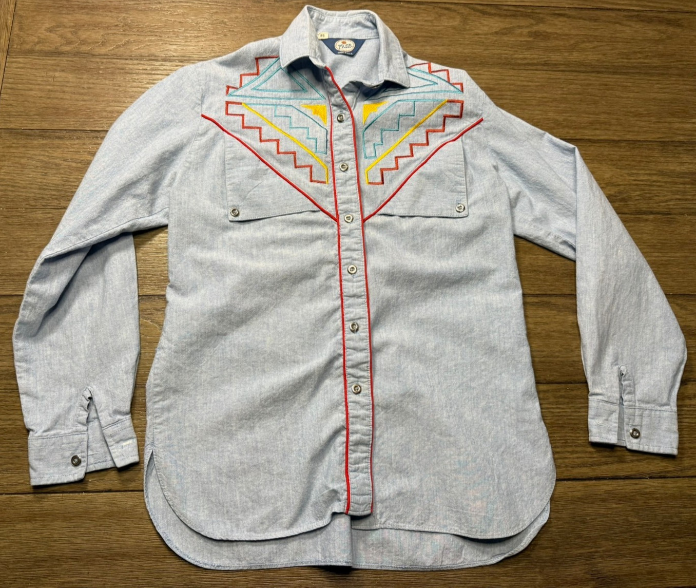 Vintage Prior Womans Long Sleeve Blue Button Up Shirt Western Embroidered 5/6