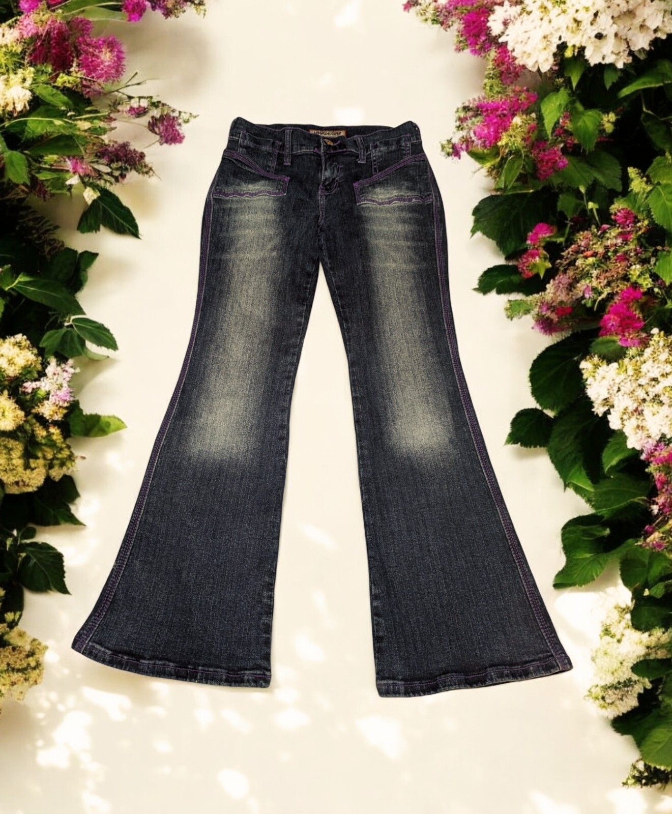 VANILLA STAR Purple STITCHED Low Rise Blue Jeans COOL DENIM Junior’s 5 ALTERED