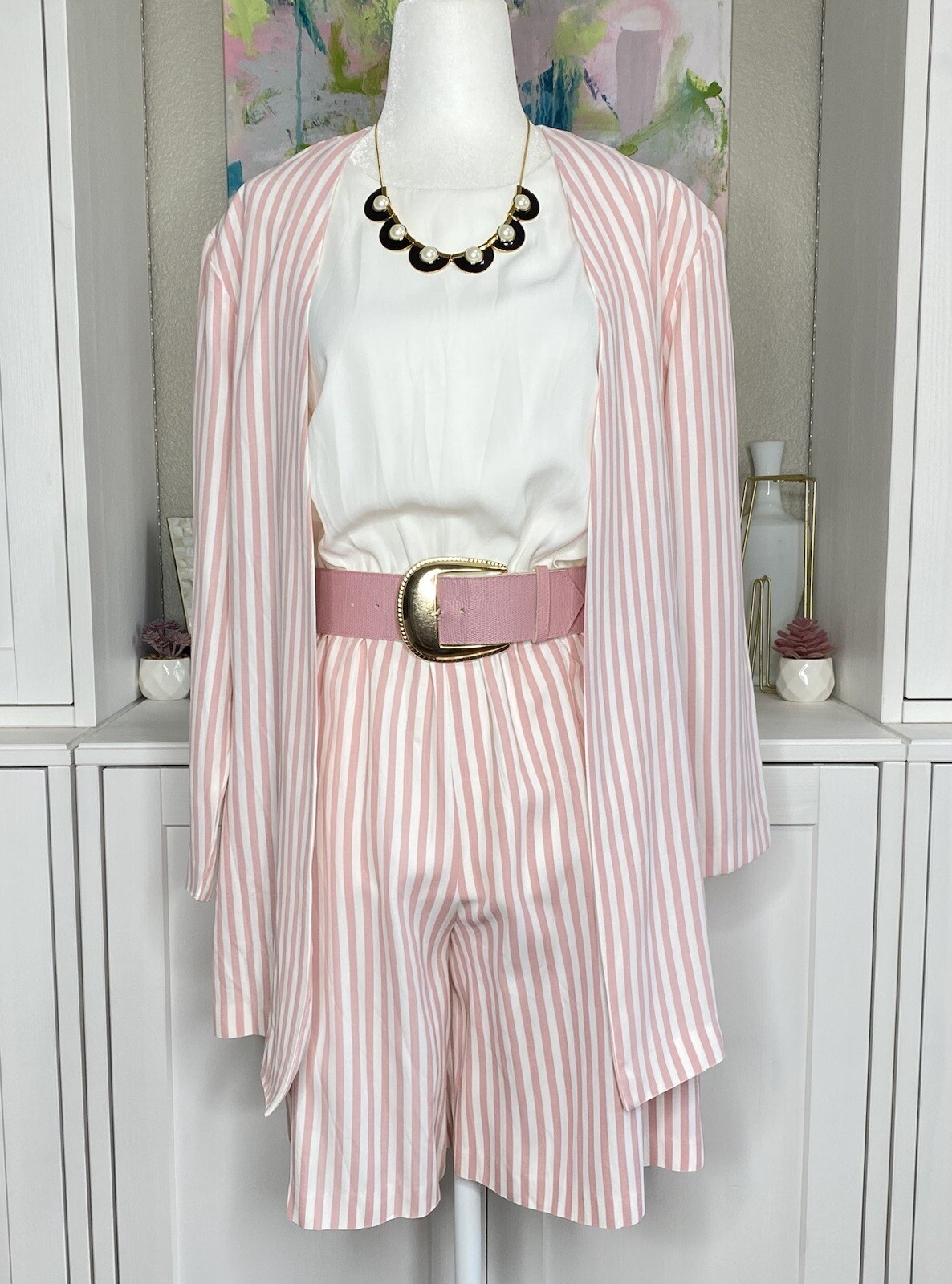 1980s Betsey Things 2 Piece Romper And Jacket Pink Stripes 6/8 Cottagecore