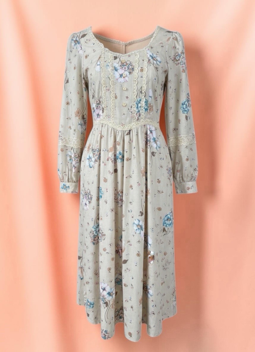 70’s Cottagecore Dress Floral Lace Prairie Midi Gunne Sax Inspired Size 6 USA