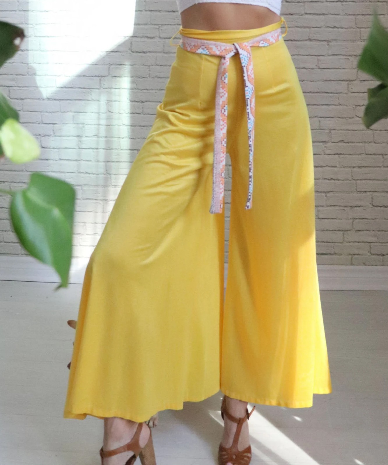 70s Sunshine Palazzo Pants | XS Extra Small Size | Vintage Yellow Bell Bottoms