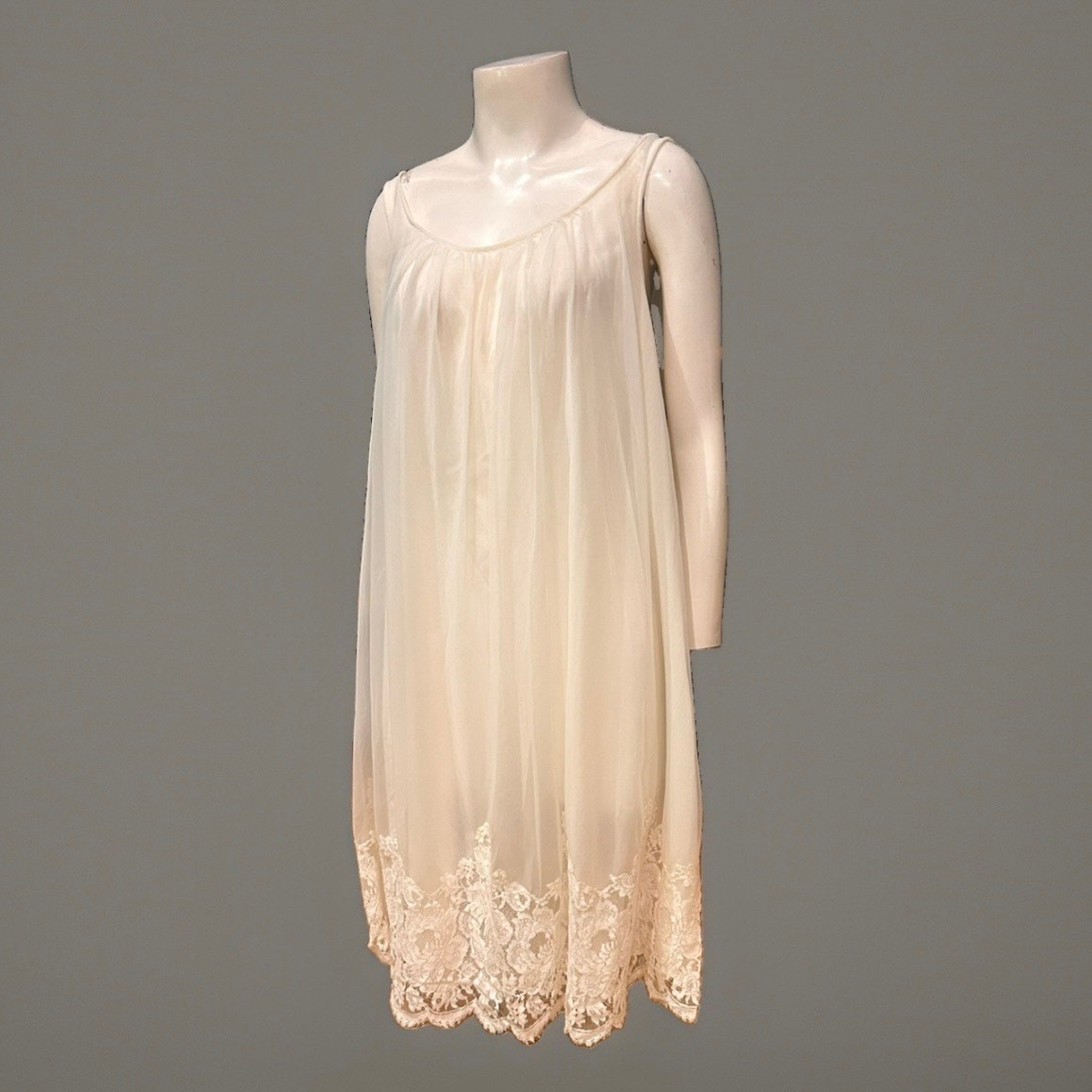 Vintage 60s Babydoll Nylon Lace Nightgown Slip Dress Medium ^