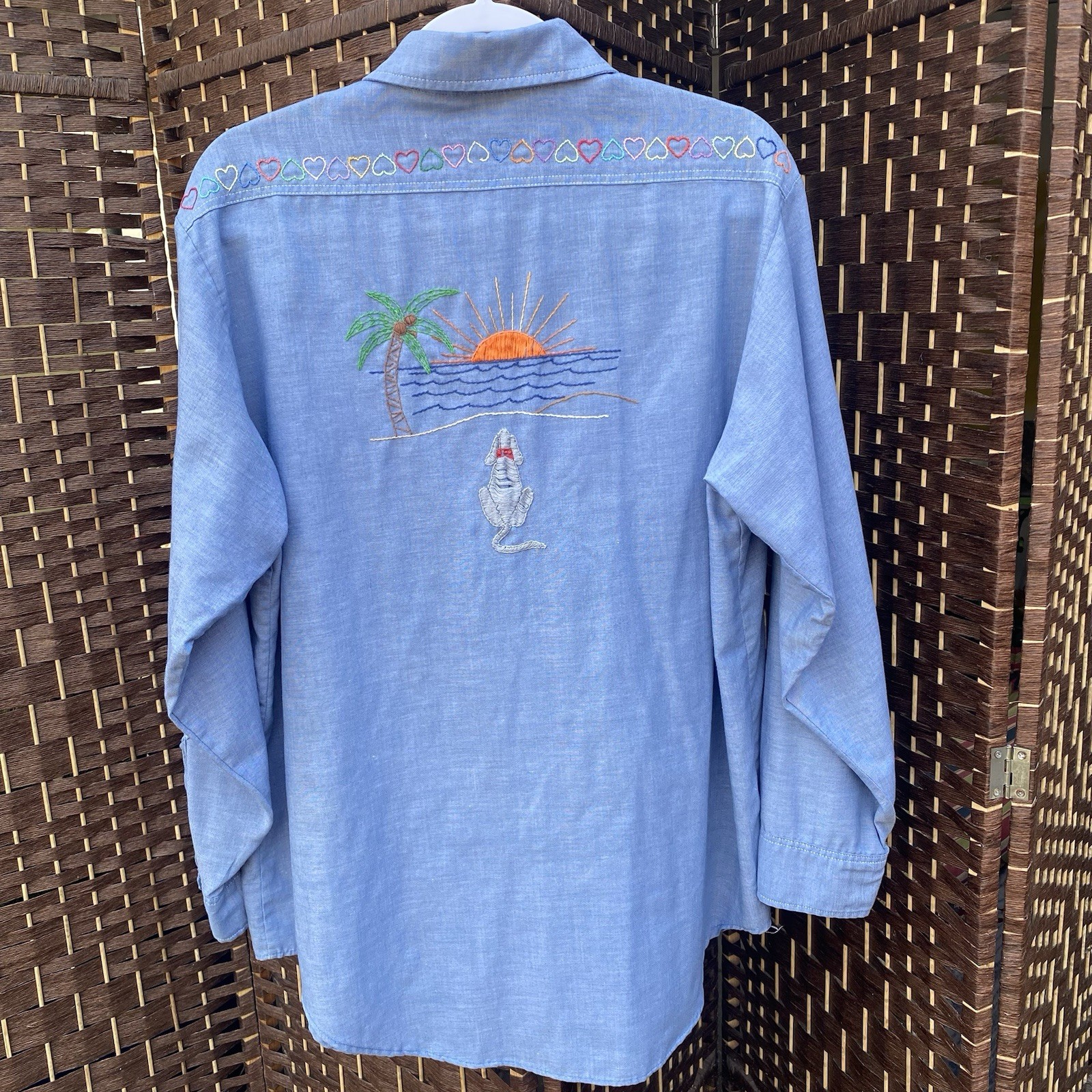 VTG JC Penney Big Mac Shirt Womens Embroidered Mushrooms Sunset Flowers Nature L