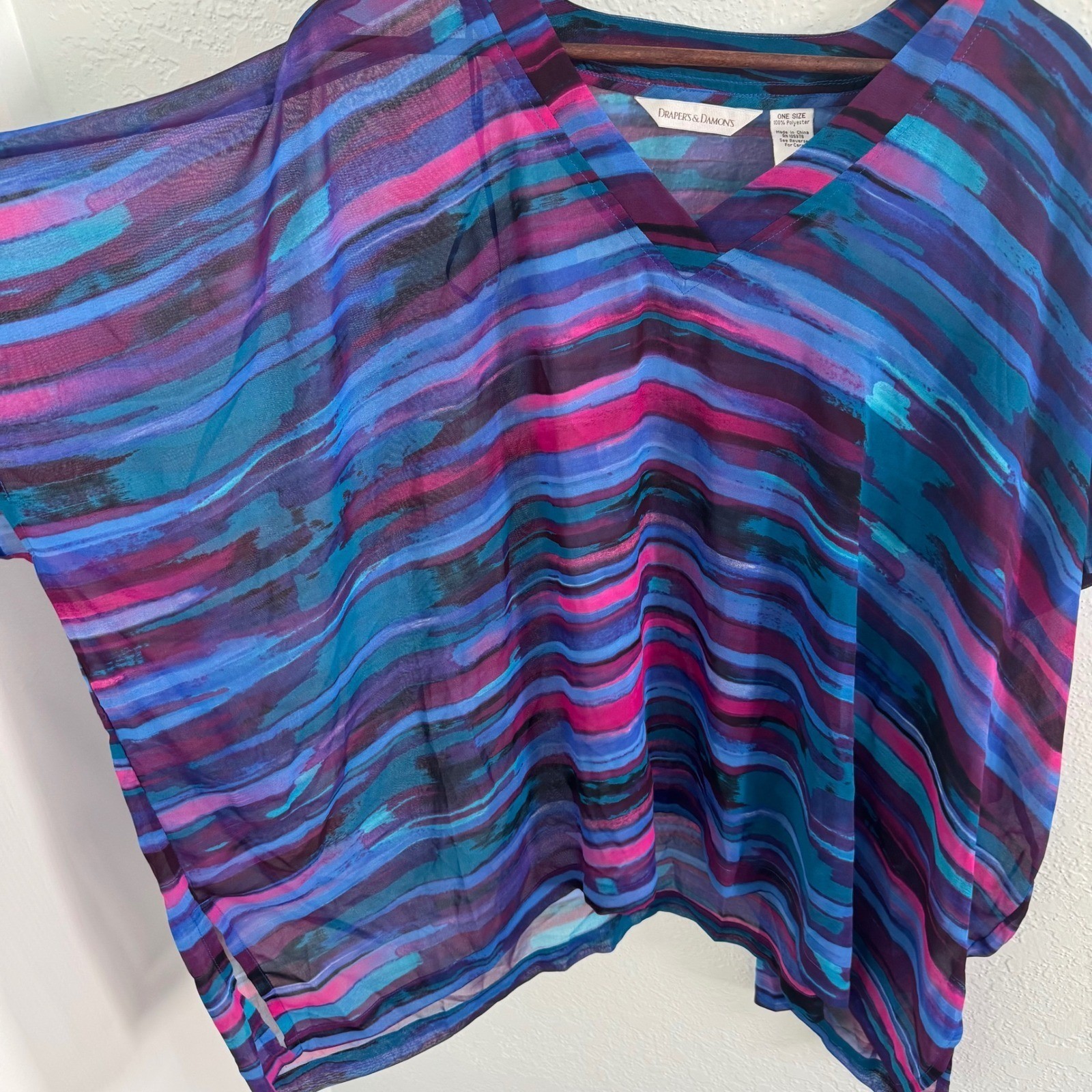 Drapers & Damons Caftan Poncho Sheer Stripes One Size Boho Resortwear Vacation