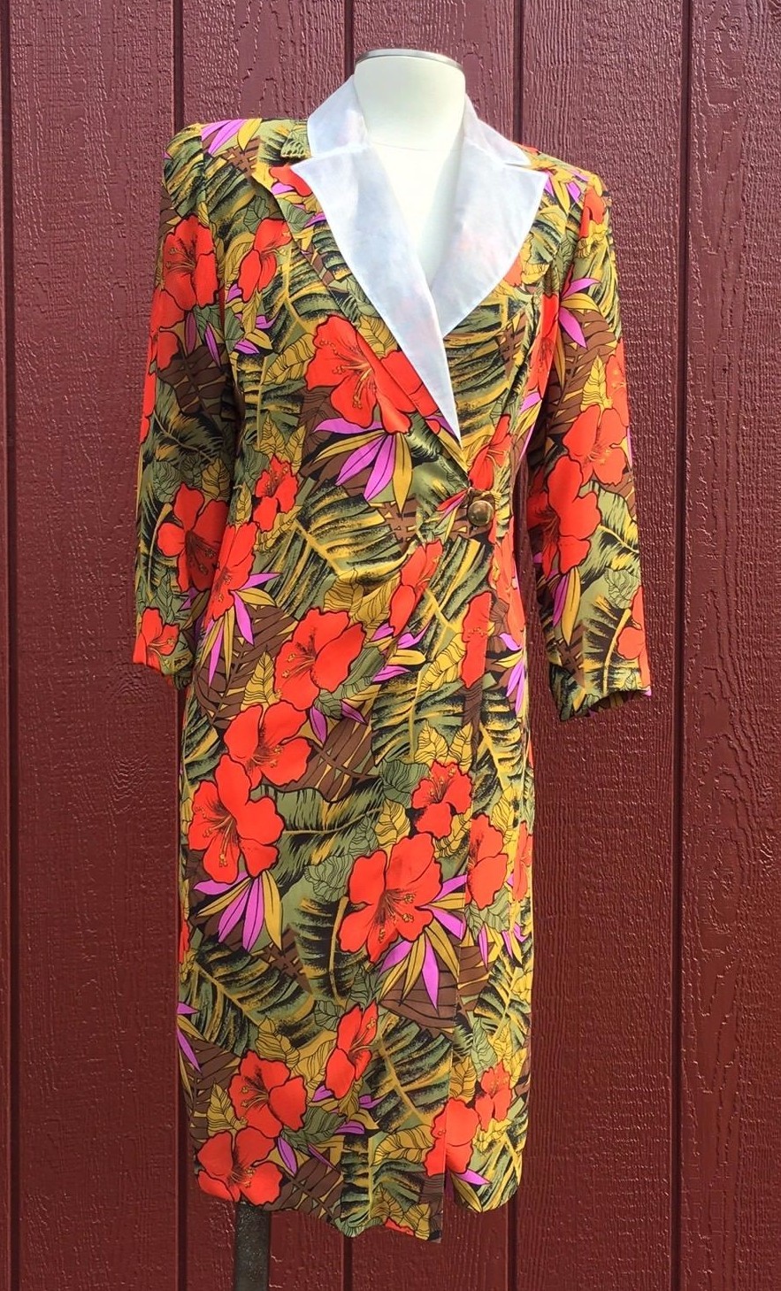 Rare Vintage Oleg Cassini Wrap Dress Size Small Medium 6 8 36 Tropical Flowers