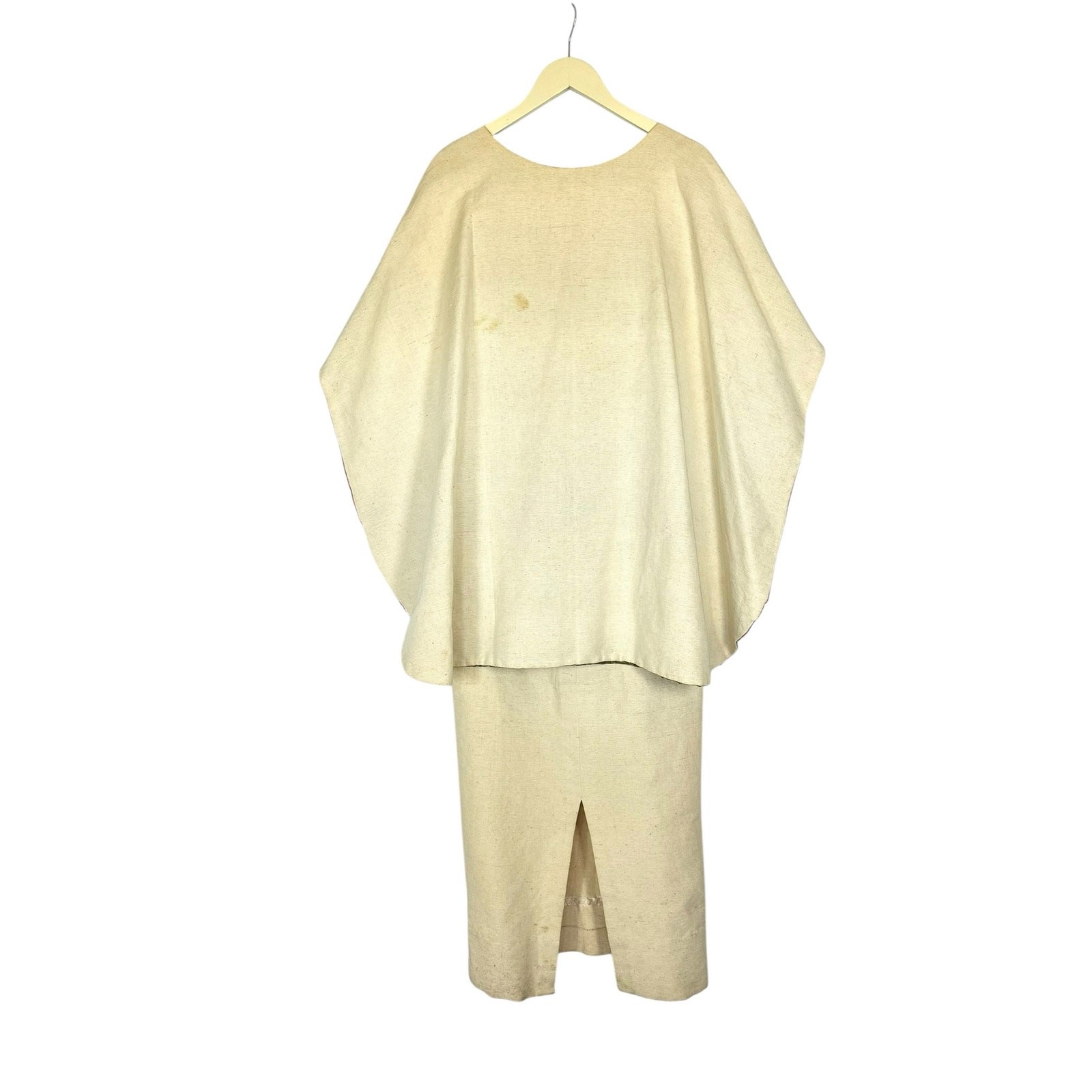 Vintage 1970s Barbara Matamoros Canvas Cape Dress African Barkcloth Print