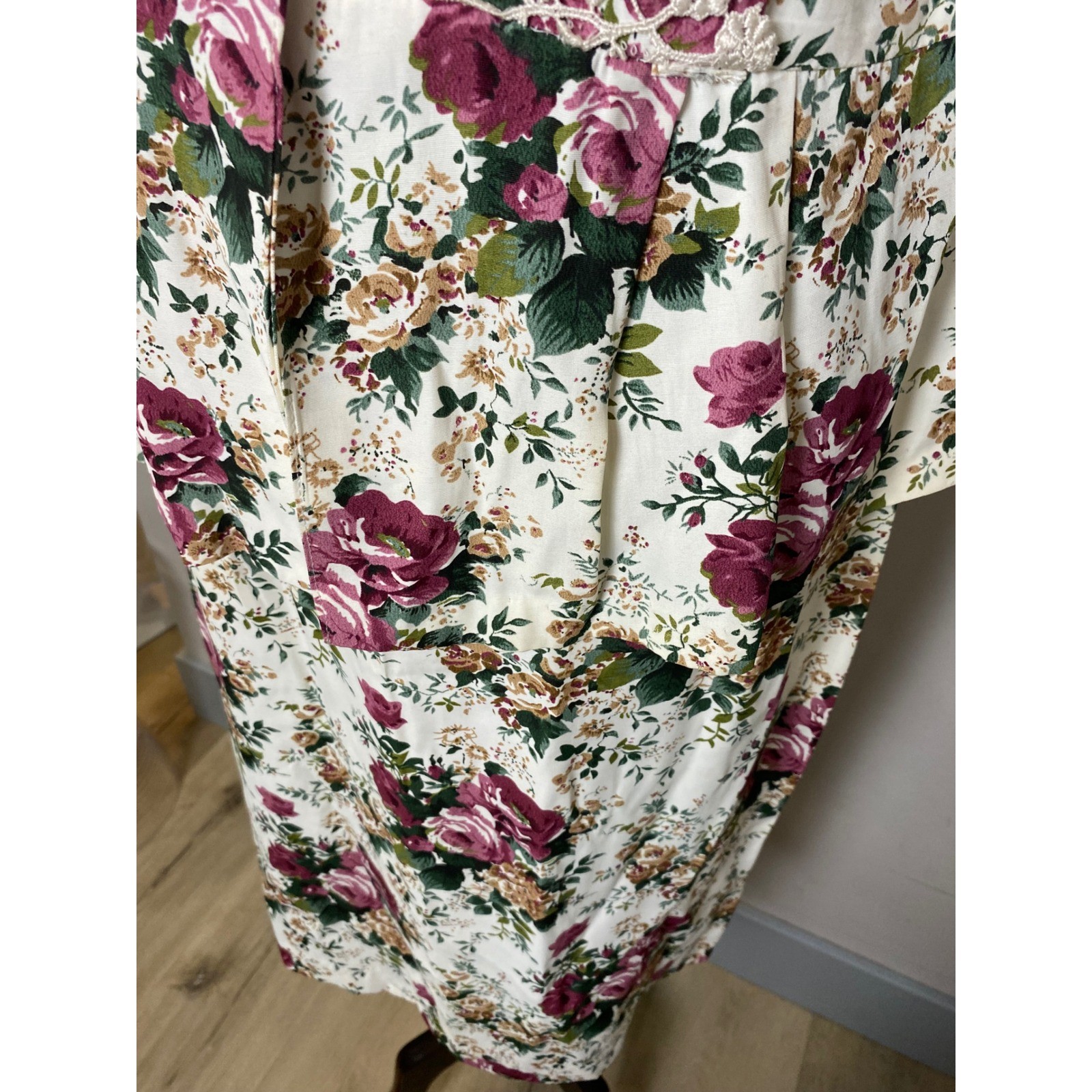 Vintage Asriel USA Floral 2 Piece Skirt Set Lace Trim Crochet Buttons 80s 90s L