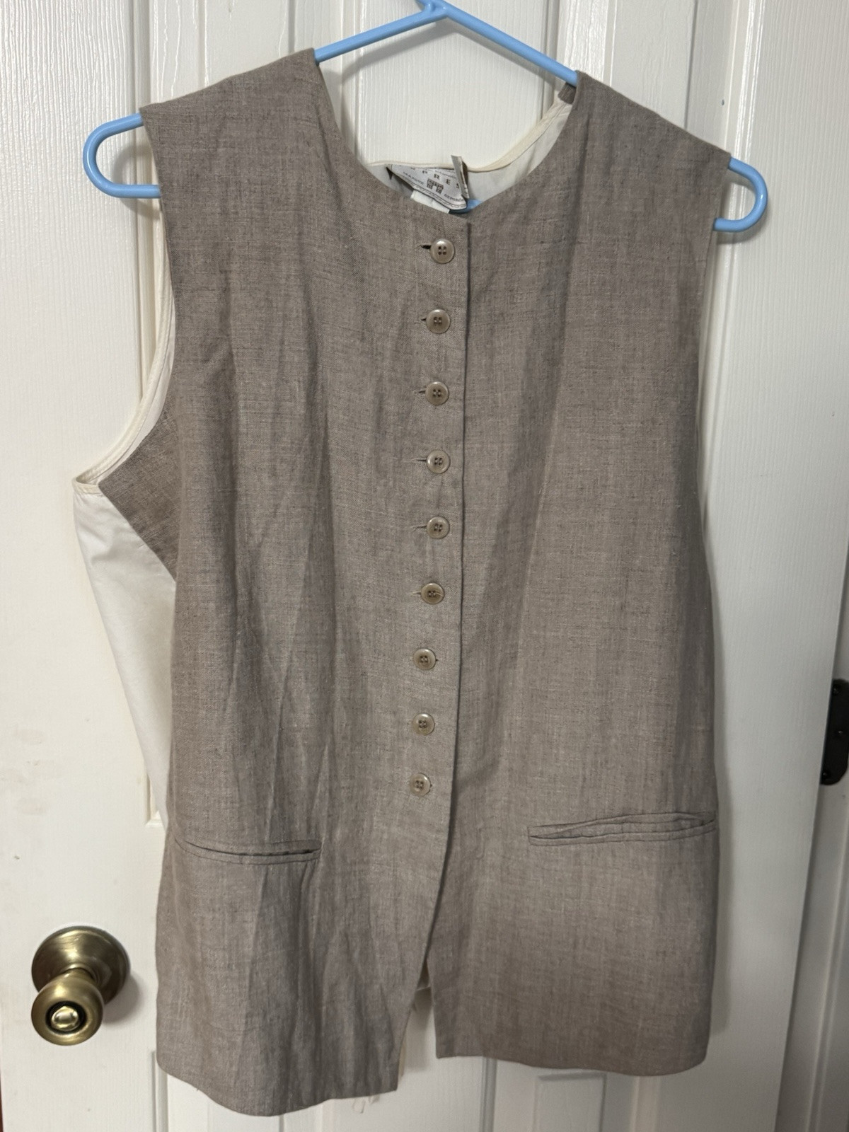 Vintage 1980s EXPRESS 100% linen vest top large classic back tie tan Never Worn