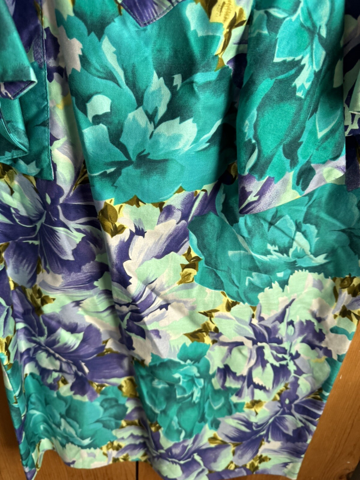 VTG 80s Barbara Barbara Floral Fitted Cotton Dress Bright Teal Bust 30 Waist 28