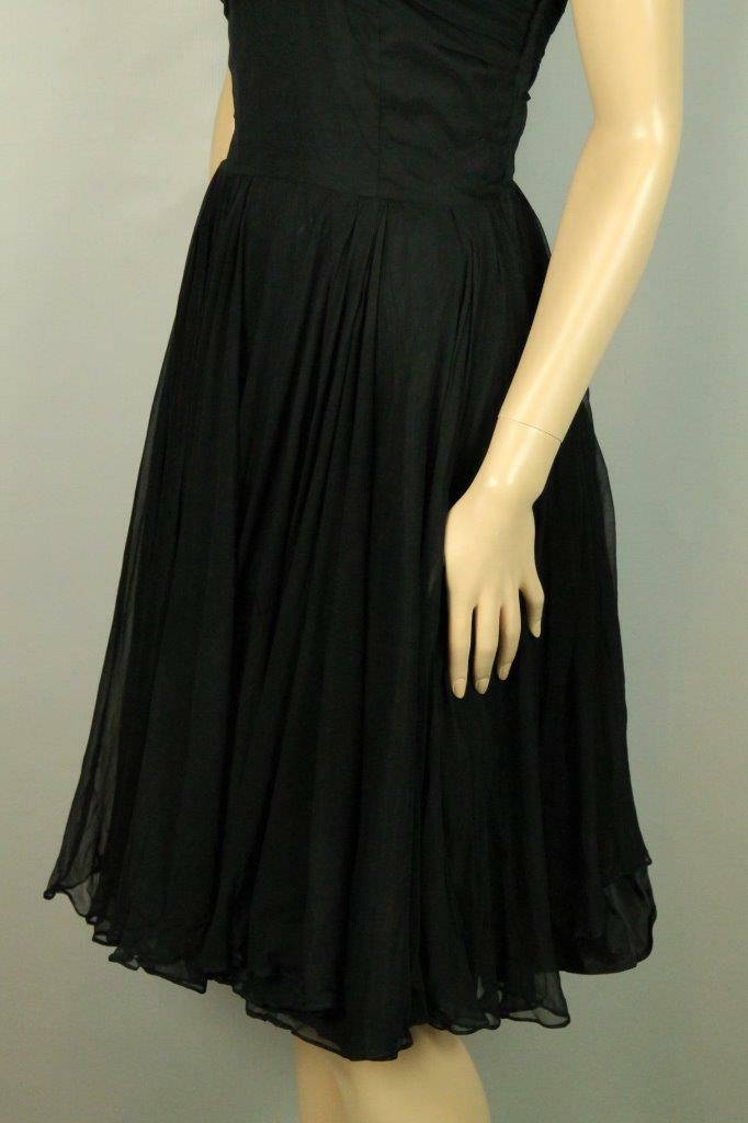 Vtg 50s Chiffon Organza Fit Flare Rockabilly Full Skirt Cocktail Party Dress S