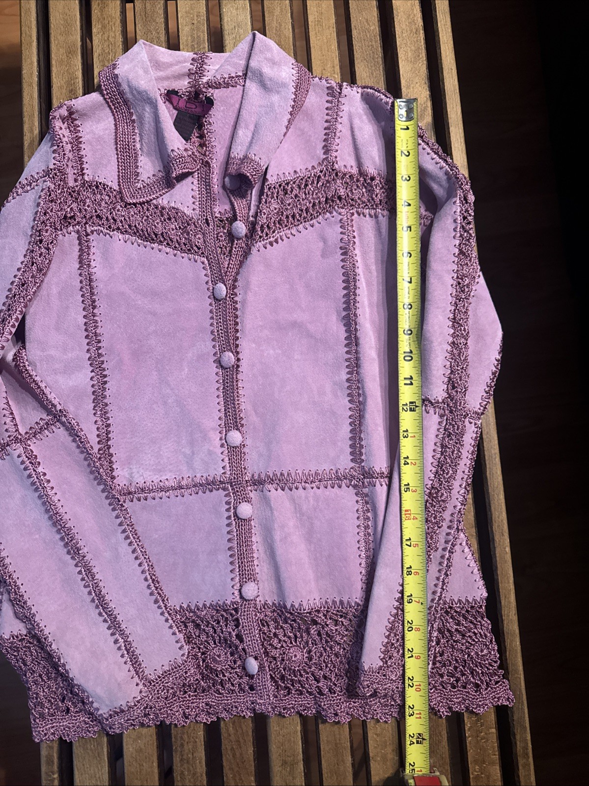Vintage IDI by Matthew Mauve Pink Suede Leather Crochet Patchwork Jacket Size S