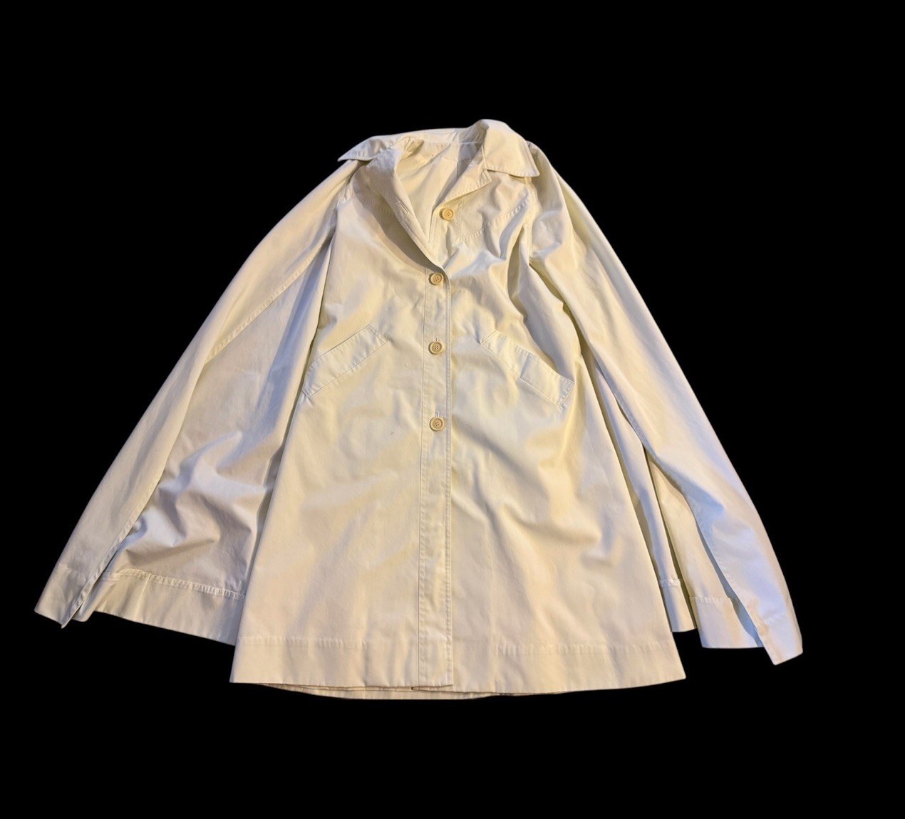 Vtg 70s Ivory Canvas Cape Jacket OS Cloak Boho Classic *No Belt * As Is