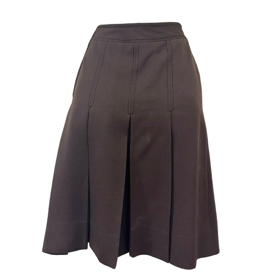 Vintage Celine 70s Wool Horsebit Brown Pleated Skirt