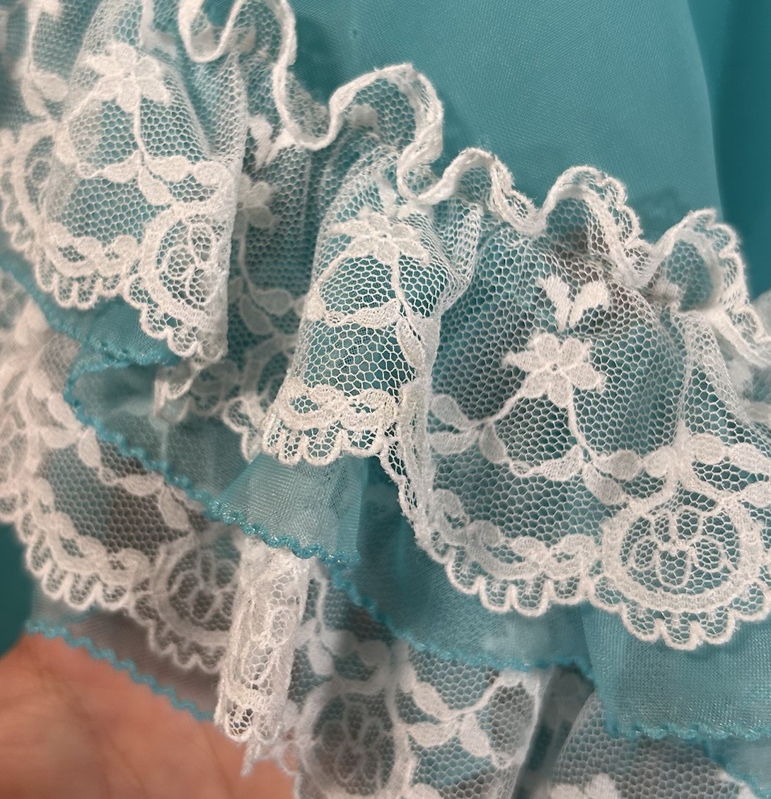 VTG 70s/80s Mike Benet Southern Belle Prairie Aqua Lace Organza Maxi Dress Sz S
