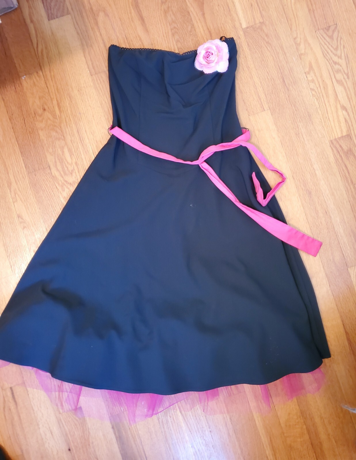 Ruby Rox Vintage Strapless Dress Womens Jr Sz 11 Black Hot Pink