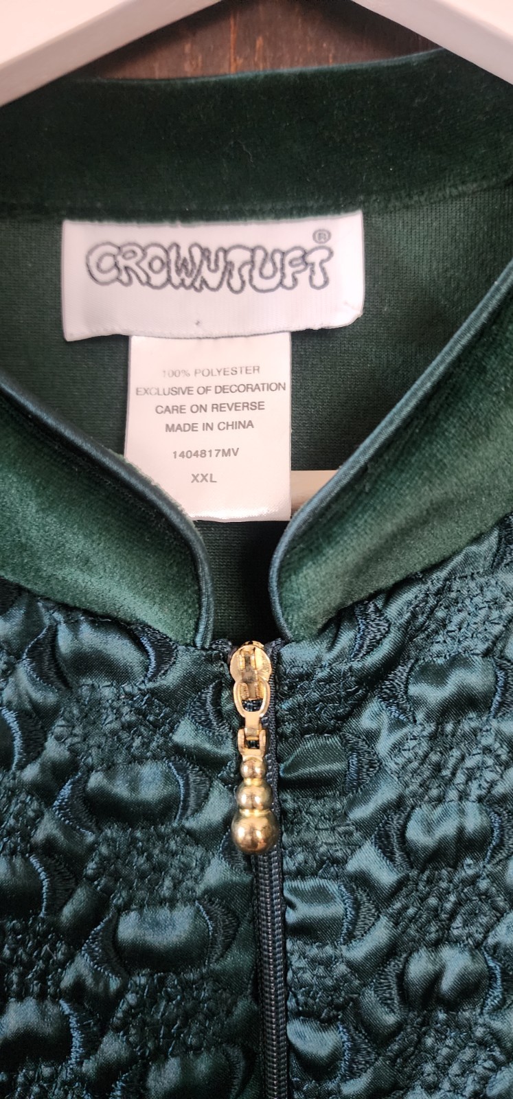 Vintage Crowntuft Emerald Green Velvet Zippered Robe Pockets XXL