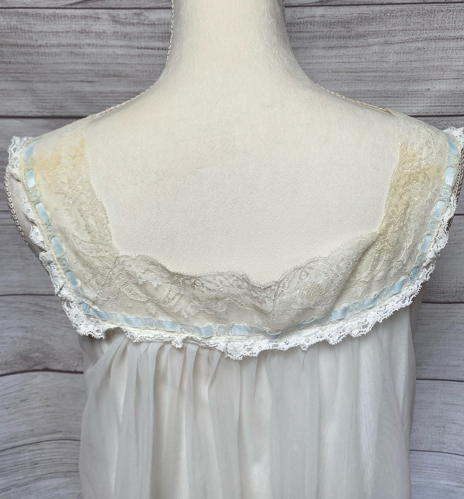 Vintage LISETTE Nylon CHIFFON Babydoll Nightgown S Lined Lace Trim